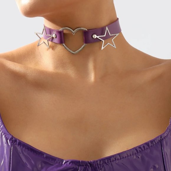 Purple Punk Pentagram Heart Shape Alloy Iron Plating Silver Plated Women - Picture 1 of 3